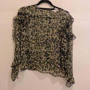 Ruffle sleeve sheer animal print top